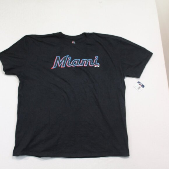 Majestic Other - Majestic Men Black Tee Shirt Miami Marlins Casual Size 3XL